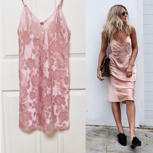 Vintage Other - Vintage 80s Sheer Floral Slip Dress